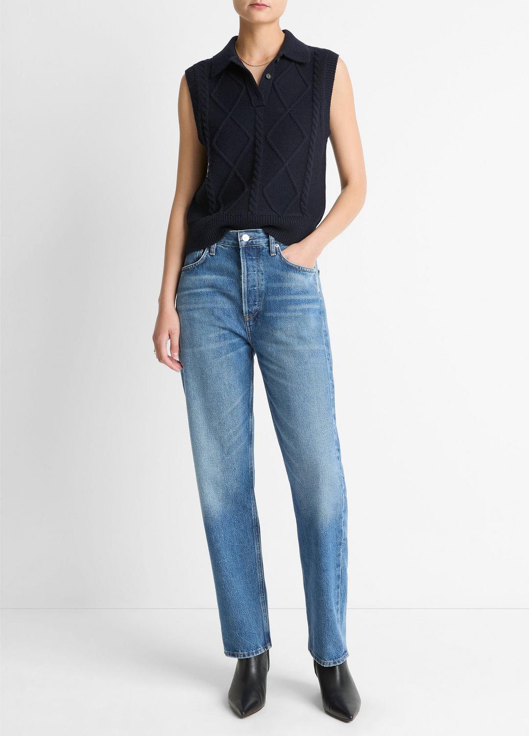 VINCE Women Cable-Knit Wool & Cotton-Blend Sweater Vest in V-Neck