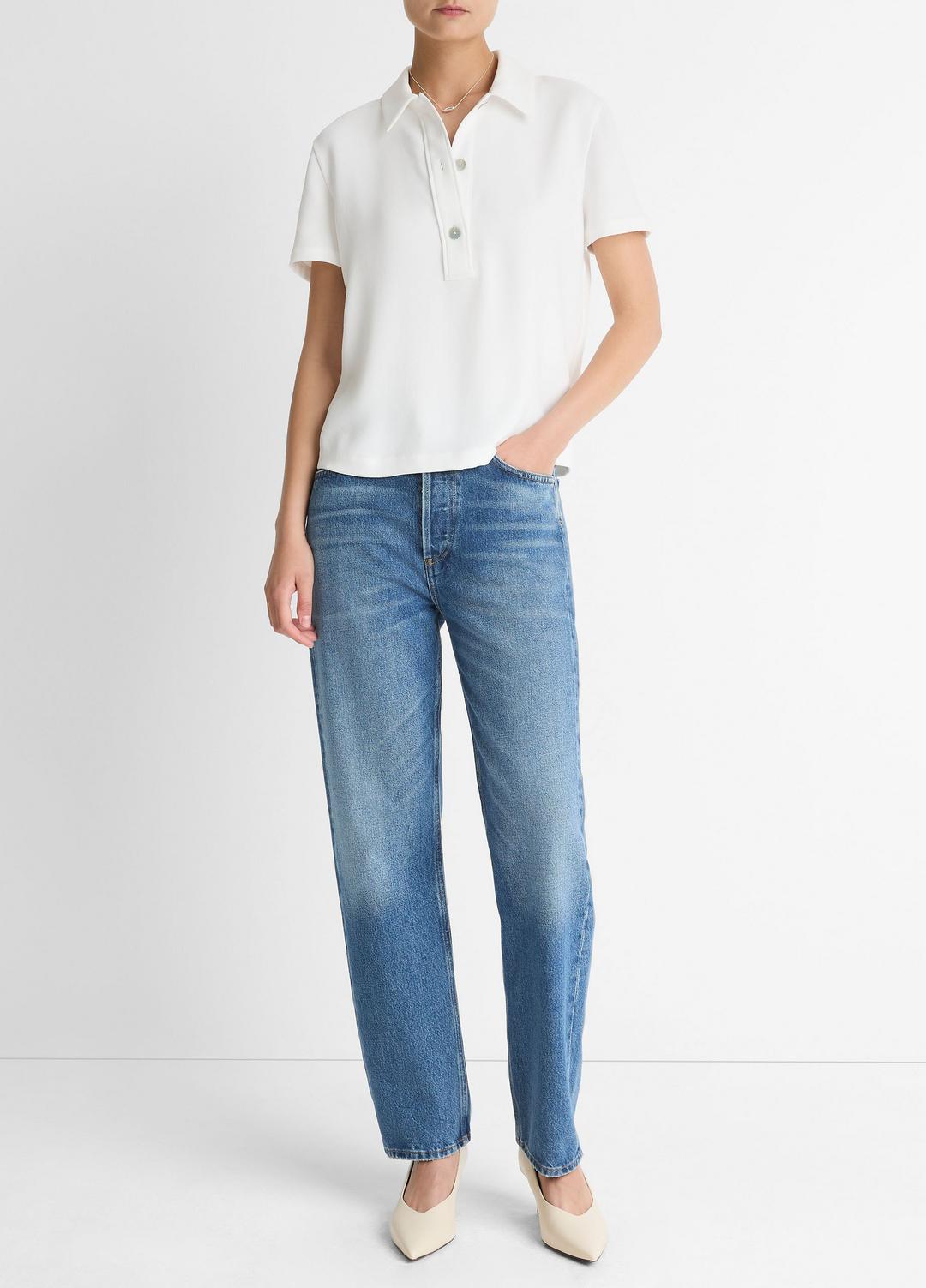 VINCE Women Crepe Polo Shirt in Short Sleeve