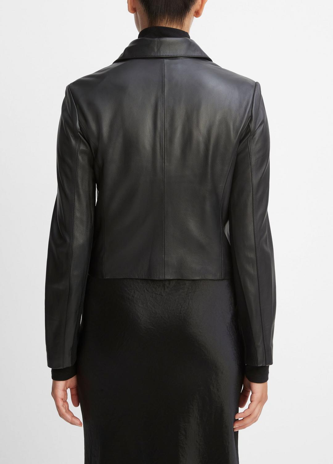 VINCE Women Leather Cross-Front Moto Jacket in Leather Jackets
