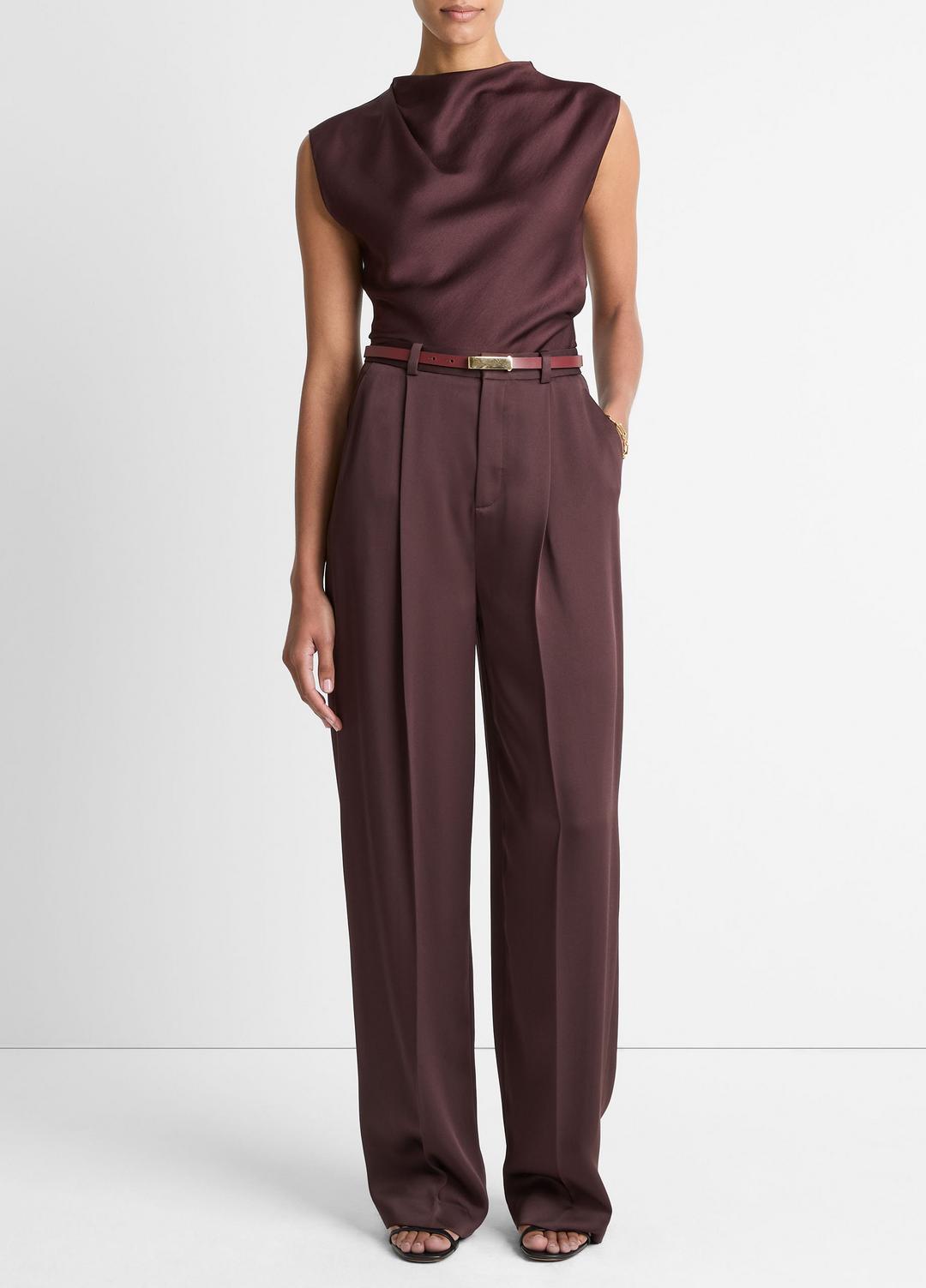 VINCE Women Satin Draped Cowl-Neck Top in Tank Tops