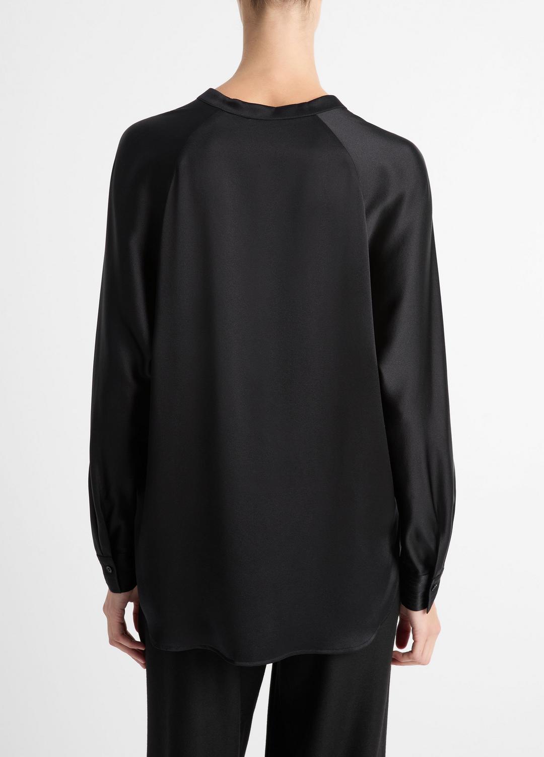 VINCE Women Silk Satin Band-Collar Blouse in Long Sleeve