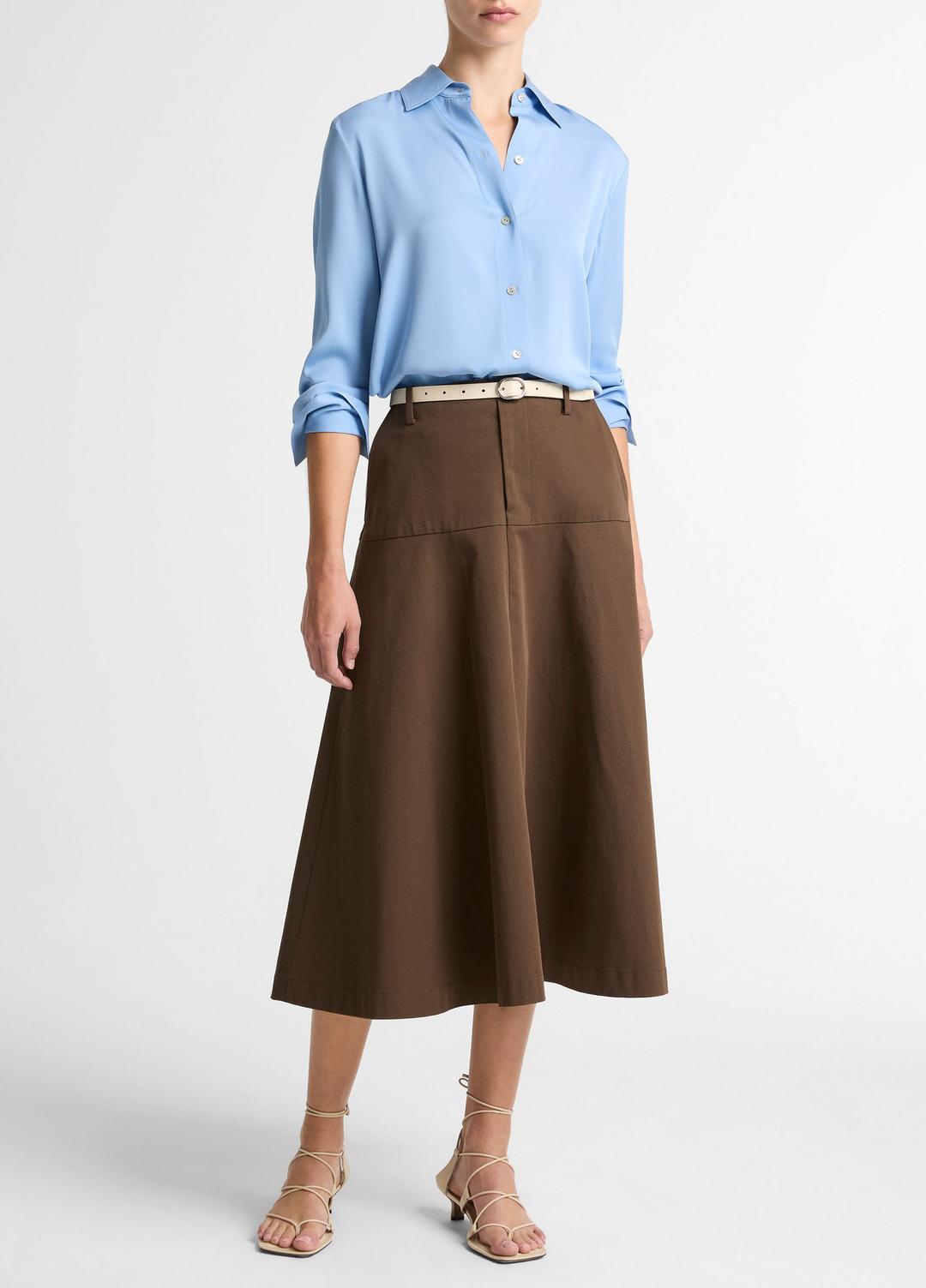 VINCE Women Stretch-Silk Button-Front Blouse in Long Sleeve