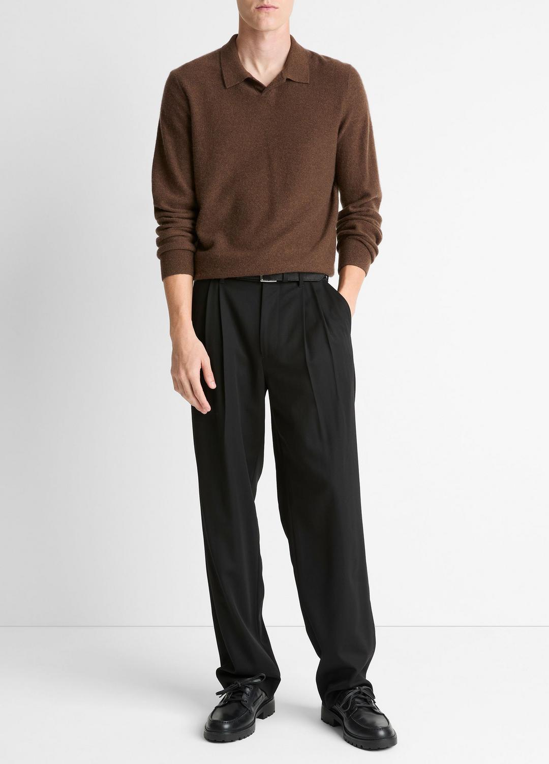 VINCE Men Feed Stripe Plush Cashmere Johnny-Collar Sweater in Cashmere