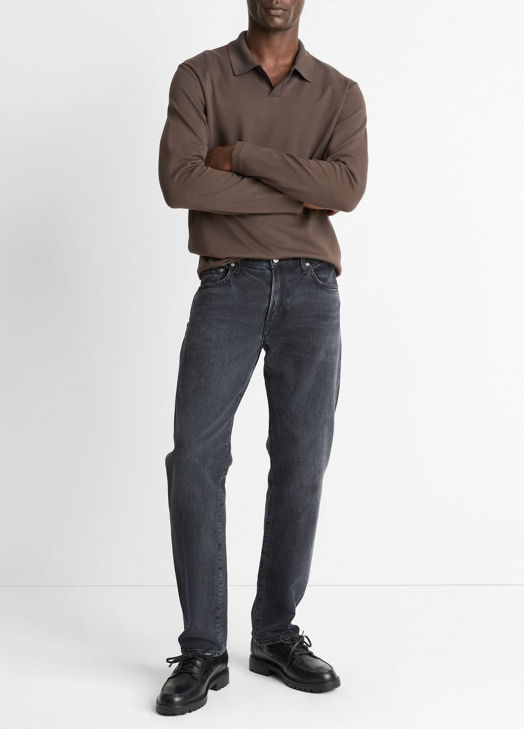 VINCE Men Milano Pima Cotton-Blend Johnny-Collar Shirt in Long Sleeve