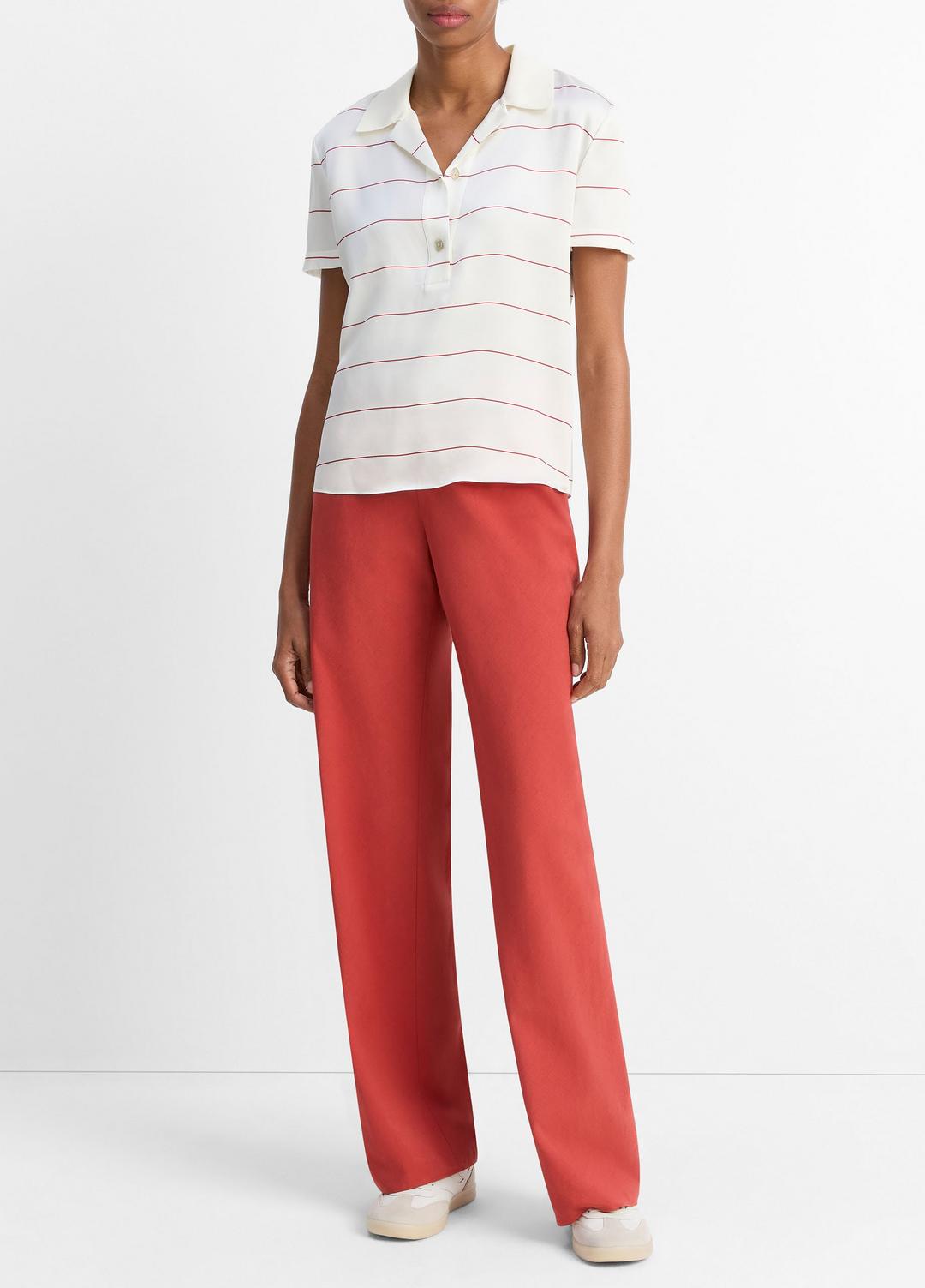 VINCE Sale Knit-Collar Striped Silk Polo Shirt in Shirts & Tees