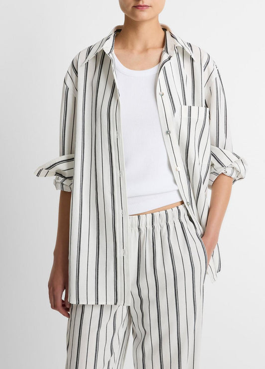 VINCE Women Resort Stripe Oversized Button-Front Shirt in Long Sleeve