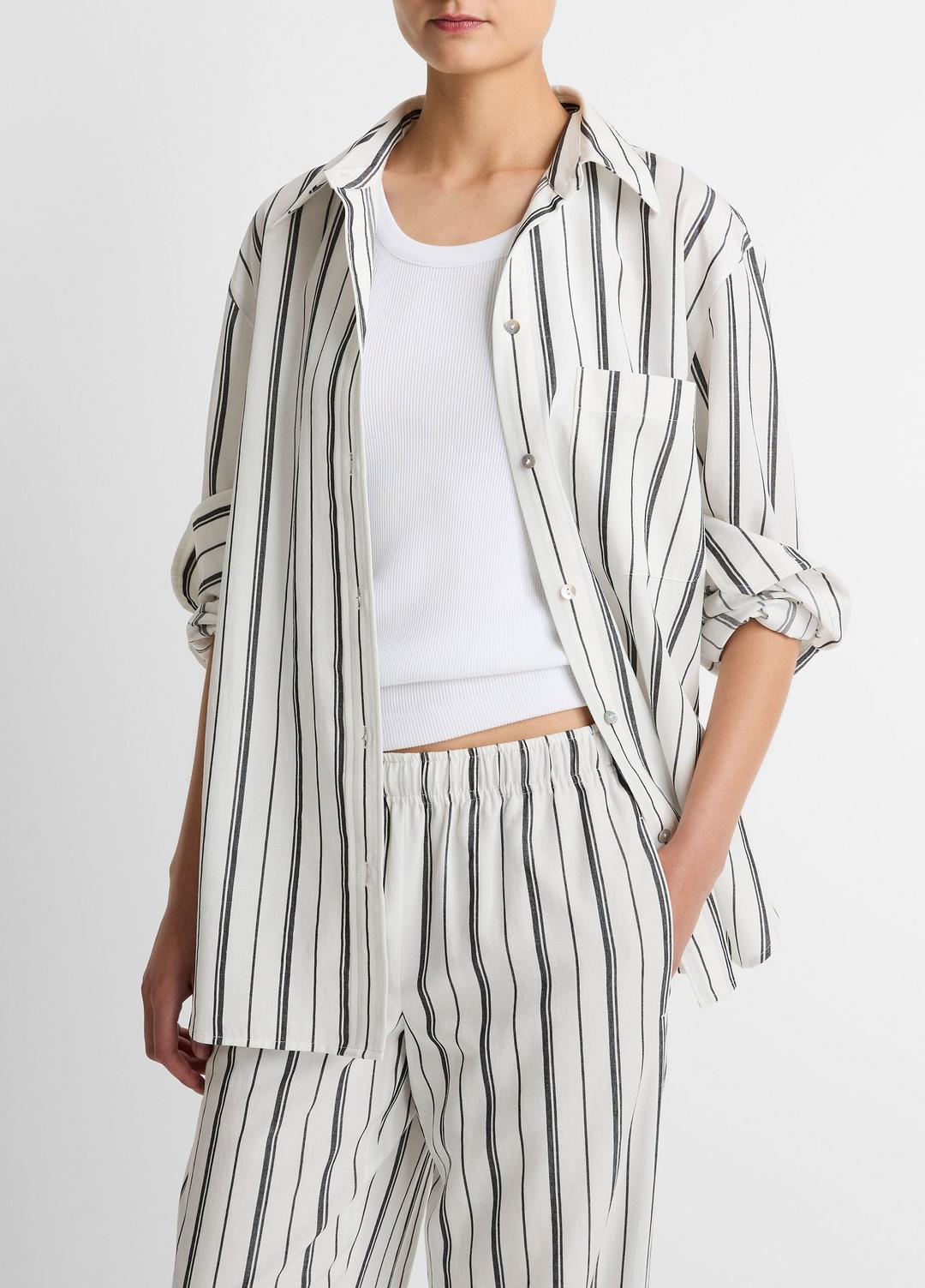 VINCE Women Resort Stripe Oversized Button-Front Shirt in Long Sleeve