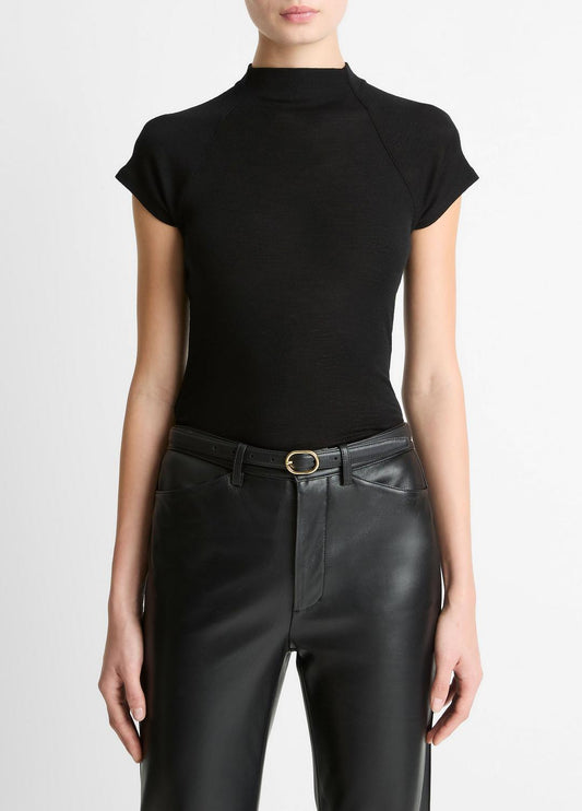 VINCE Women Wool Raglan Cap-Sleeve Mock-Neck Top in Short Sleeve