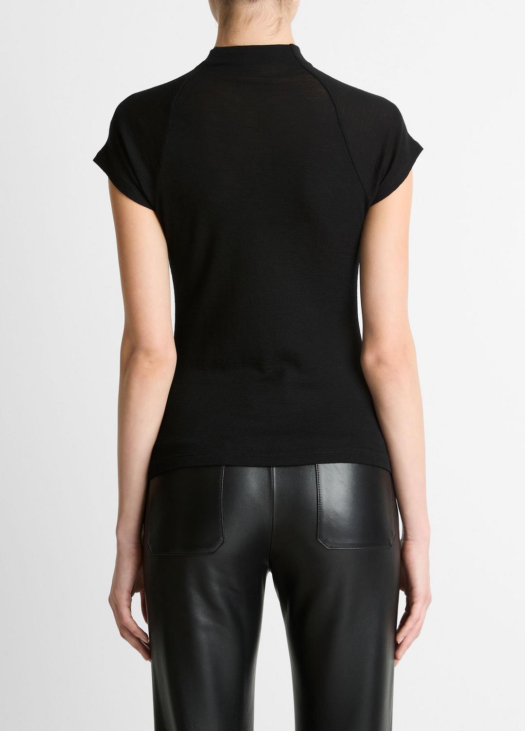VINCE Women Wool Raglan Cap-Sleeve Mock-Neck Top in Short Sleeve