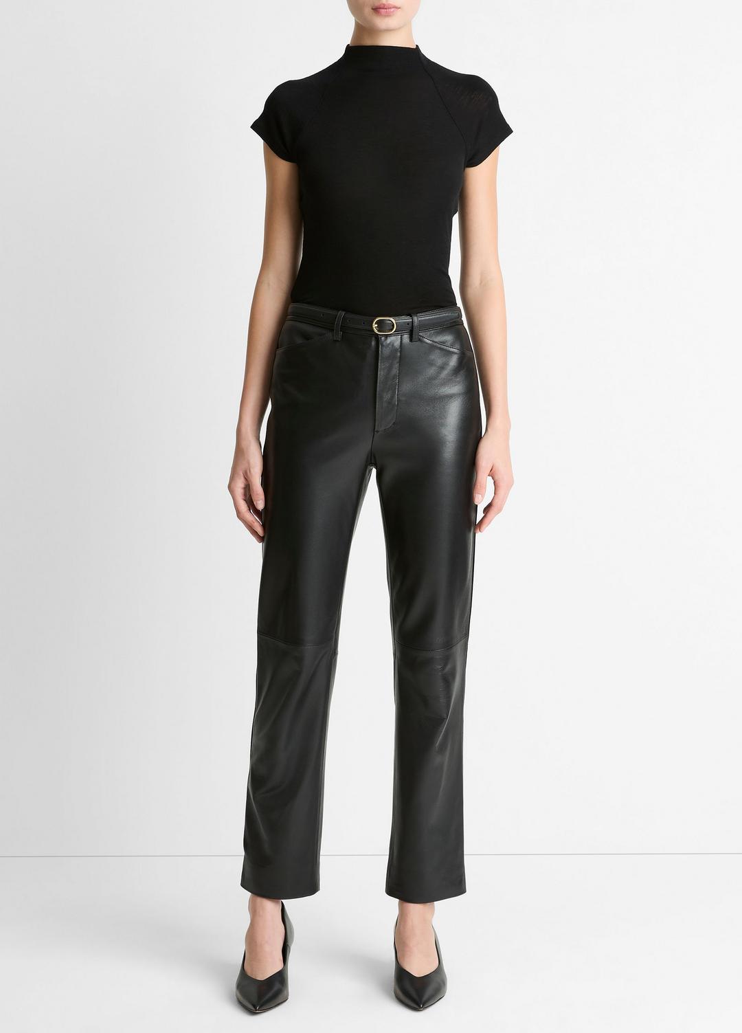VINCE Women Wool Raglan Cap-Sleeve Mock-Neck Top in Short Sleeve