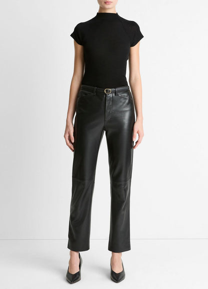 VINCE Women Wool Raglan Cap-Sleeve Mock-Neck Top in Short Sleeve