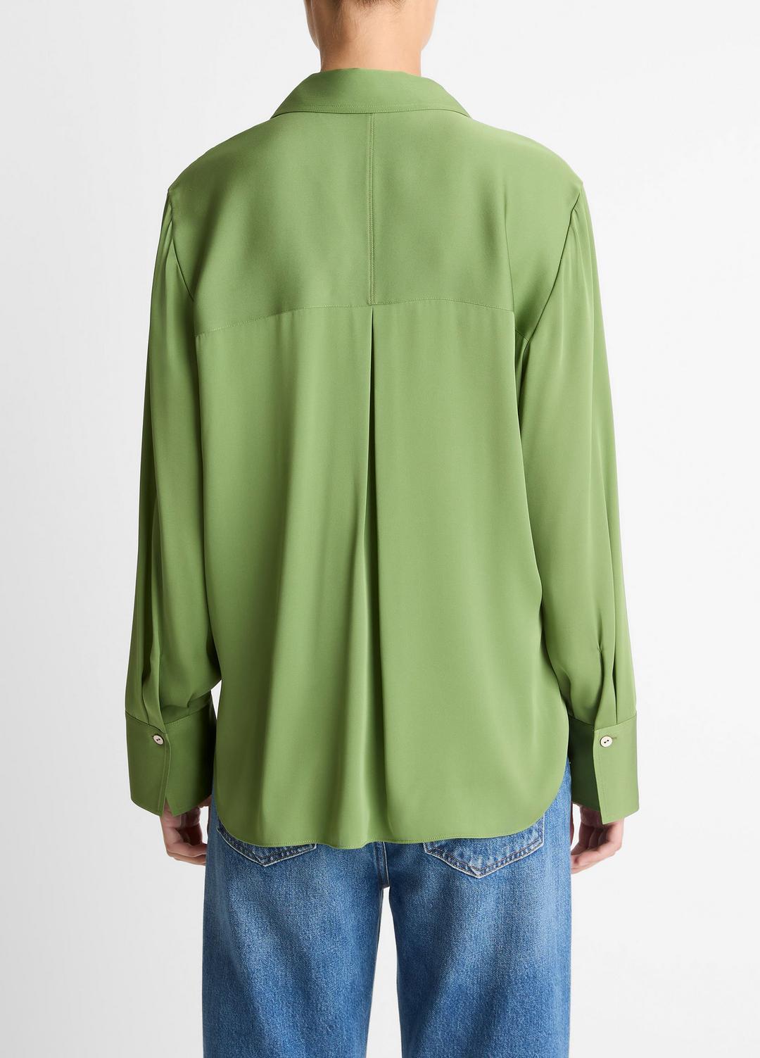 VINCE Women Stretch-Silk Button-Front Blouse in Long Sleeve