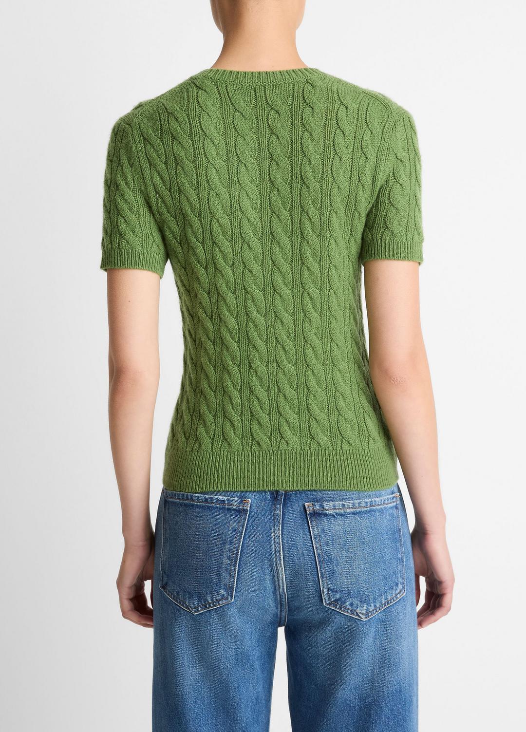 VINCE Women Cable-Knit Wool & Cashmere-Blend Short-Sleeve Sweater in Crew Neck