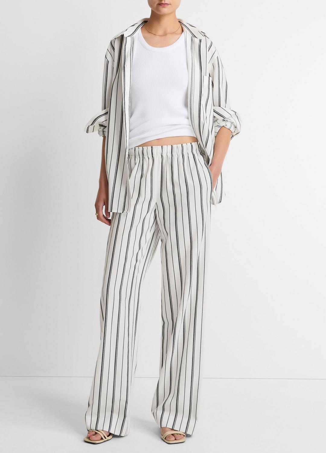 VINCE Women Resort Stripe Pull-On Pant in Wide Leg