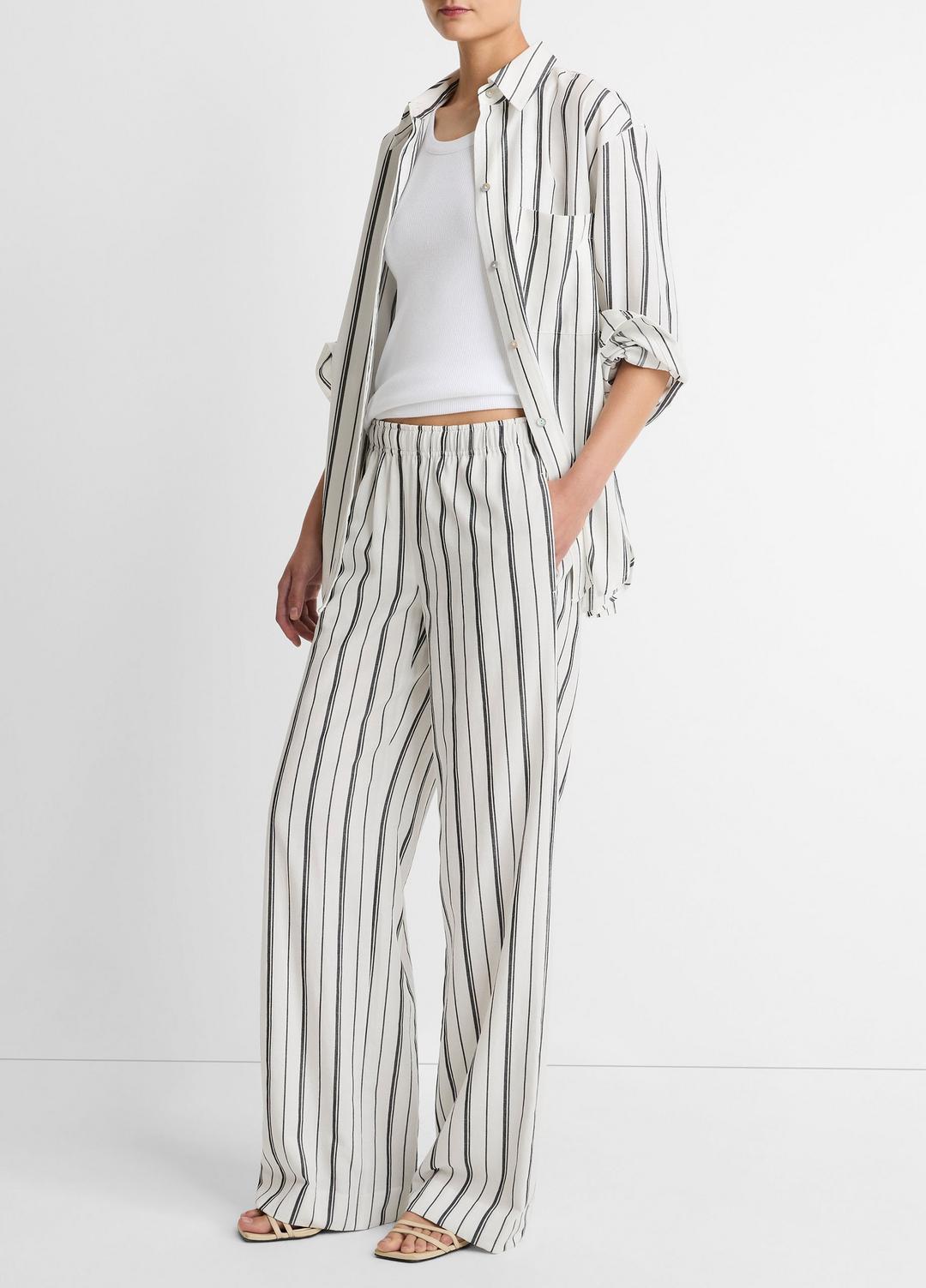 VINCE Women Resort Stripe Pull-On Pant in Wide Leg