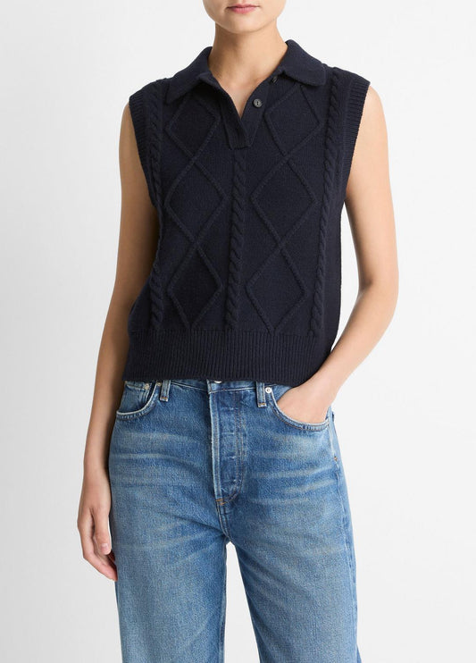 VINCE Women Cable-Knit Wool & Cotton-Blend Sweater Vest in V-Neck