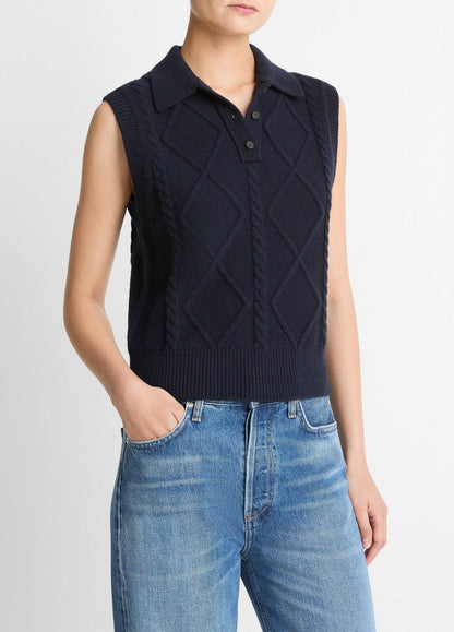 VINCE Women Cable-Knit Wool & Cotton-Blend Sweater Vest in V-Neck