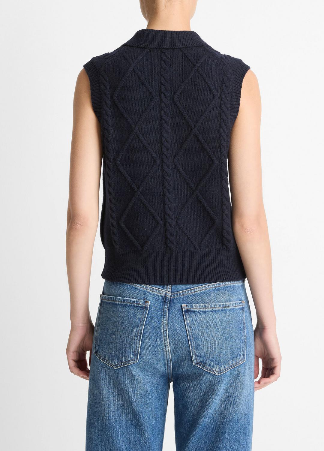 VINCE Women Cable-Knit Wool & Cotton-Blend Sweater Vest in V-Neck