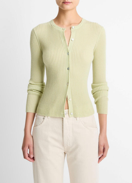 VINCE Women Ribbed Cashmere-Silk Cardigan in Cardigans