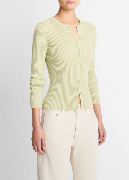 VINCE Women Ribbed Cashmere-Silk Cardigan in Cardigans
