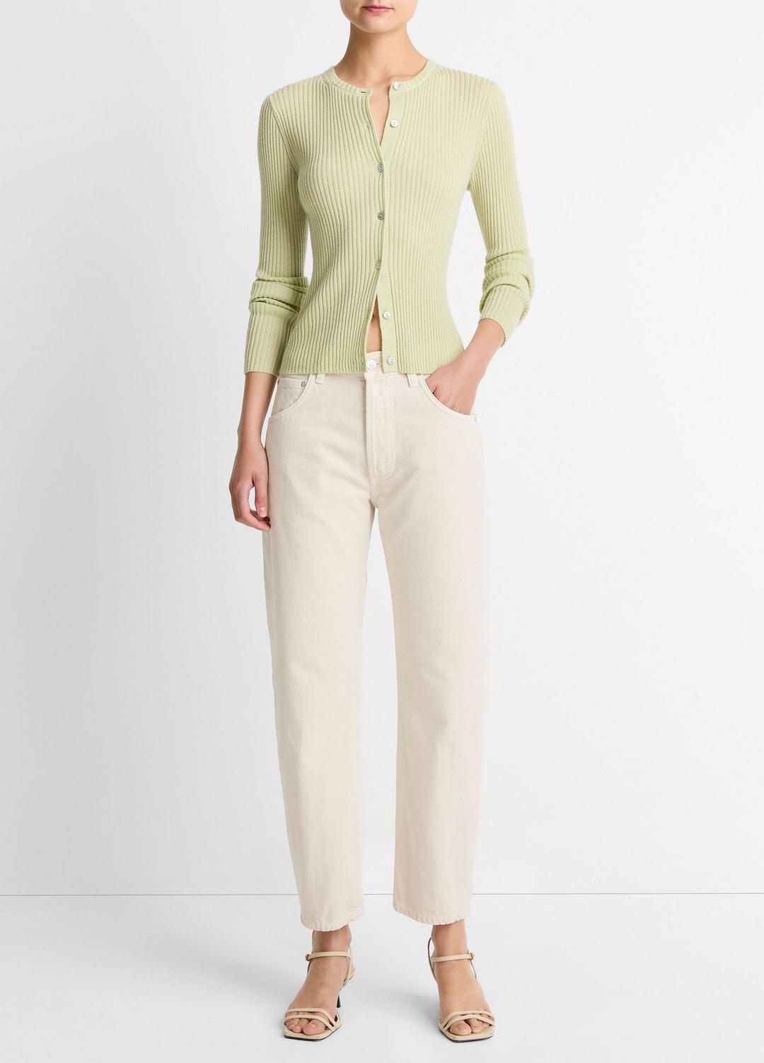 VINCE Women Ribbed Cashmere-Silk Cardigan in Cardigans