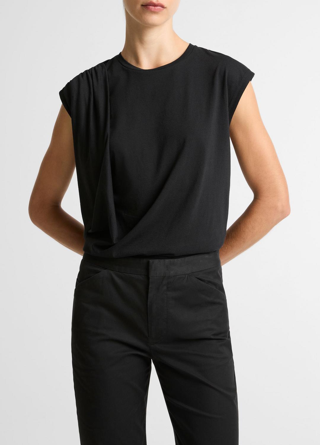 VINCE Women Pima Cotton-Blend Draped Relaxed Top in Tank Tops
