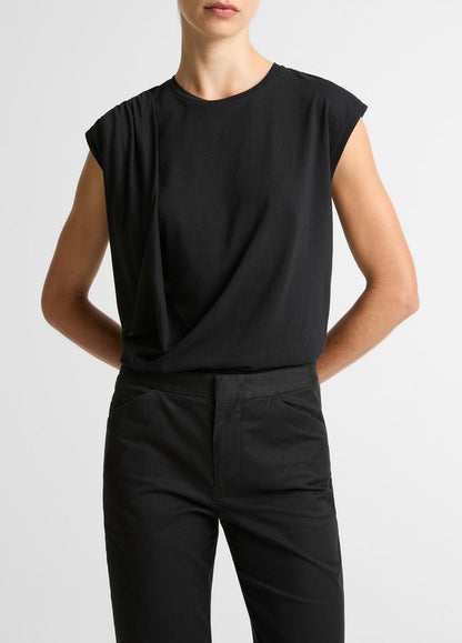 VINCE Women Pima Cotton-Blend Draped Relaxed Top in Tank Tops