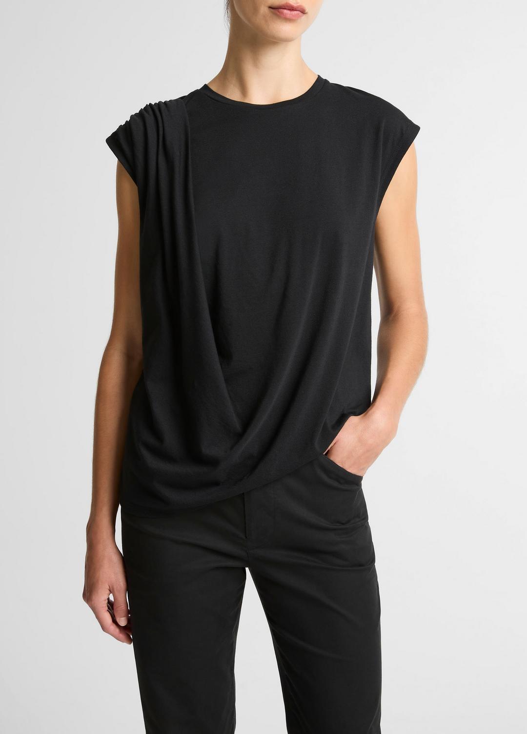 VINCE Women Pima Cotton-Blend Draped Relaxed Top in Tank Tops