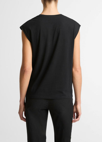 VINCE Women Pima Cotton-Blend Draped Relaxed Top in Tank Tops