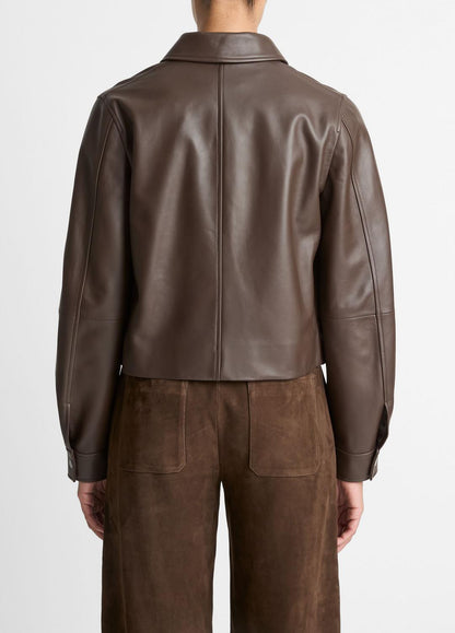 VINCE Women Leather Cropped Zip-Front Jacket in Leather Jackets
