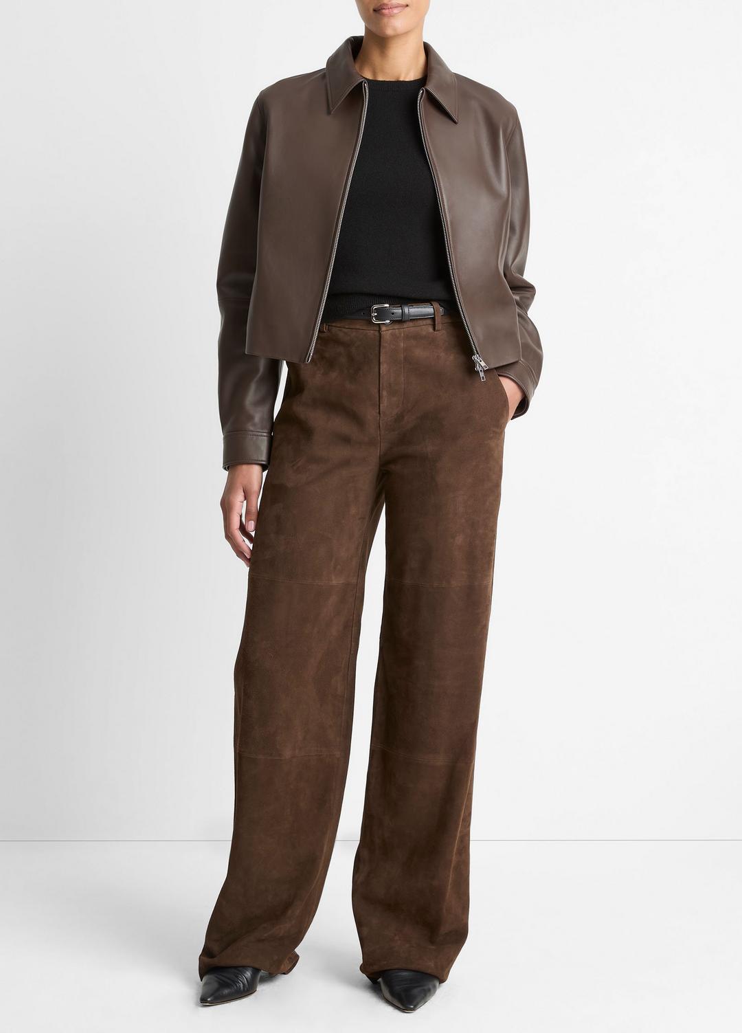 VINCE Women Leather Cropped Zip-Front Jacket in Leather Jackets
