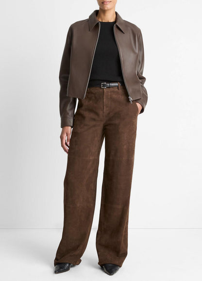 VINCE Women Leather Cropped Zip-Front Jacket in Leather Jackets