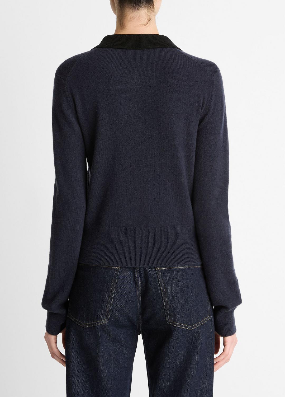VINCE Women Contrast-Trim Wool & Cashmere-Blend Collared Cardigan in Cardigans