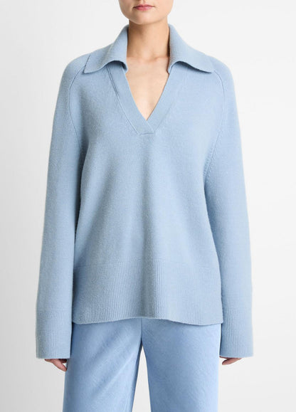 VINCE Women Wool & Cashmere-Blend Oversized Polo Sweater in V-Neck