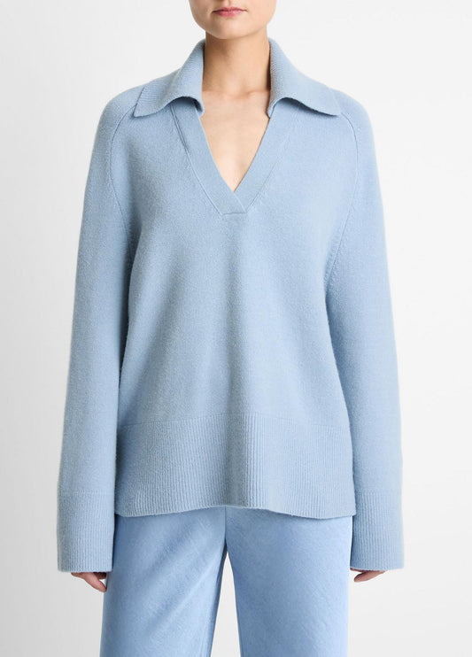 VINCE Women Wool & Cashmere-Blend Oversized Polo Sweater in V-Neck