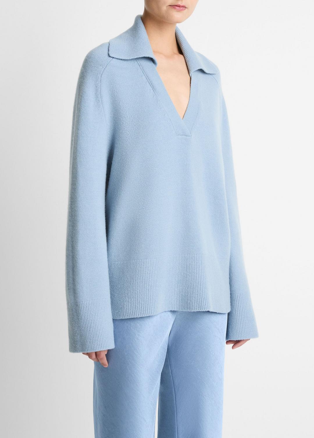 VINCE Women Wool & Cashmere-Blend Oversized Polo Sweater in V-Neck