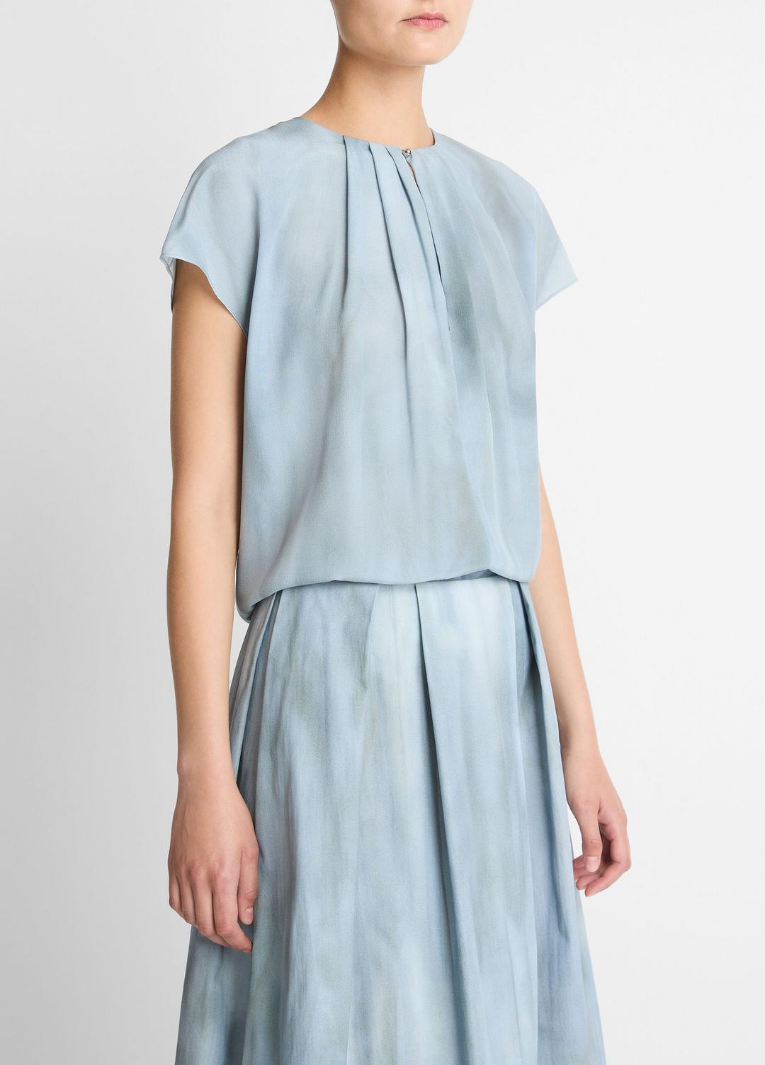VINCE Women Washed Ombré Silk Gathered Cap-Sleeve Blouse in Short Sleeve