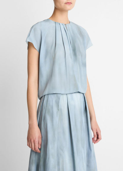 VINCE Women Washed Ombré Silk Gathered Cap-Sleeve Blouse in Short Sleeve