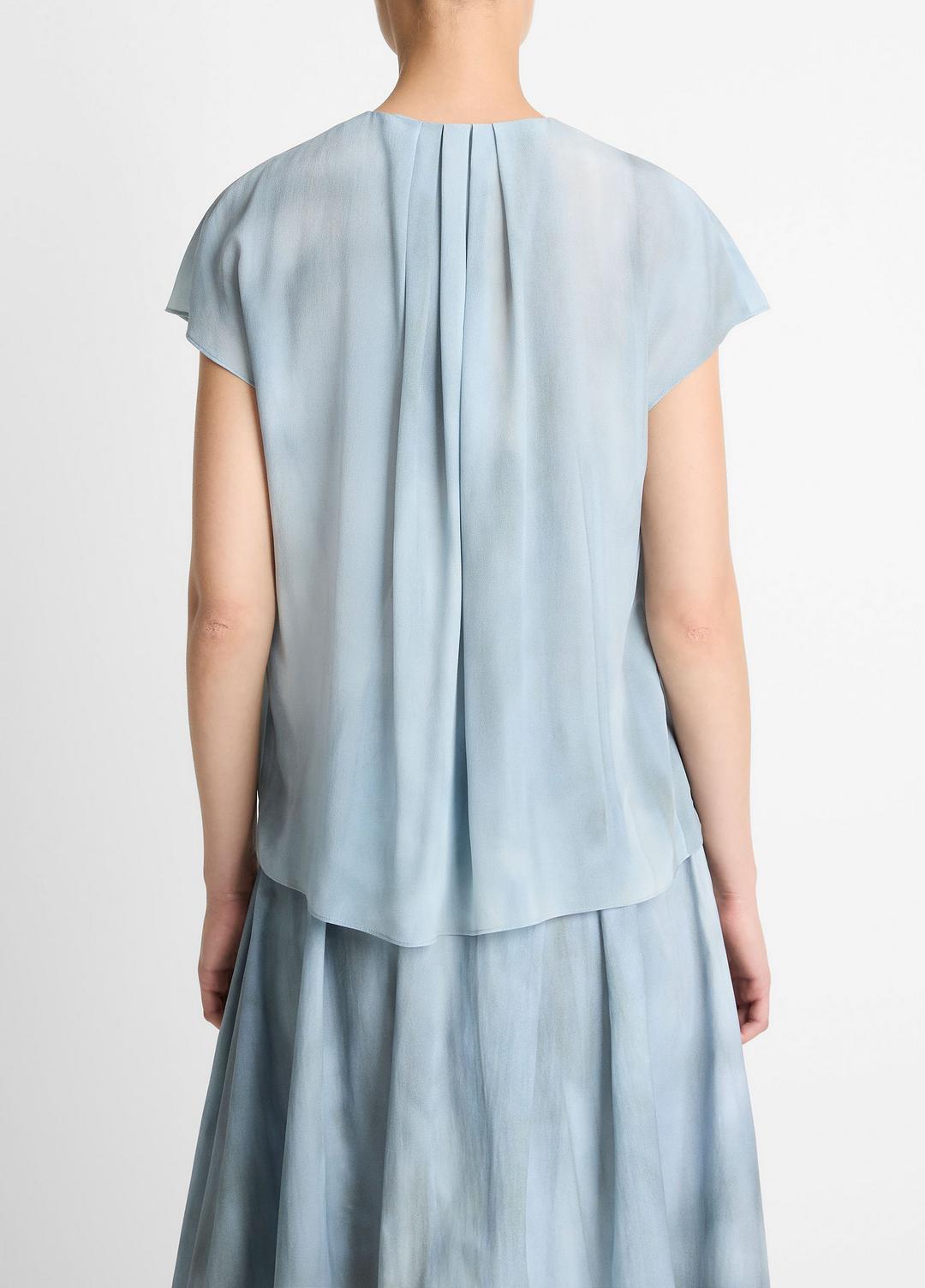 VINCE Women Washed Ombré Silk Gathered Cap-Sleeve Blouse in Short Sleeve