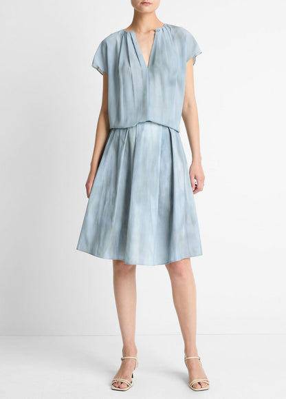 VINCE Women Washed Ombré Silk Gathered Cap-Sleeve Blouse in Short Sleeve