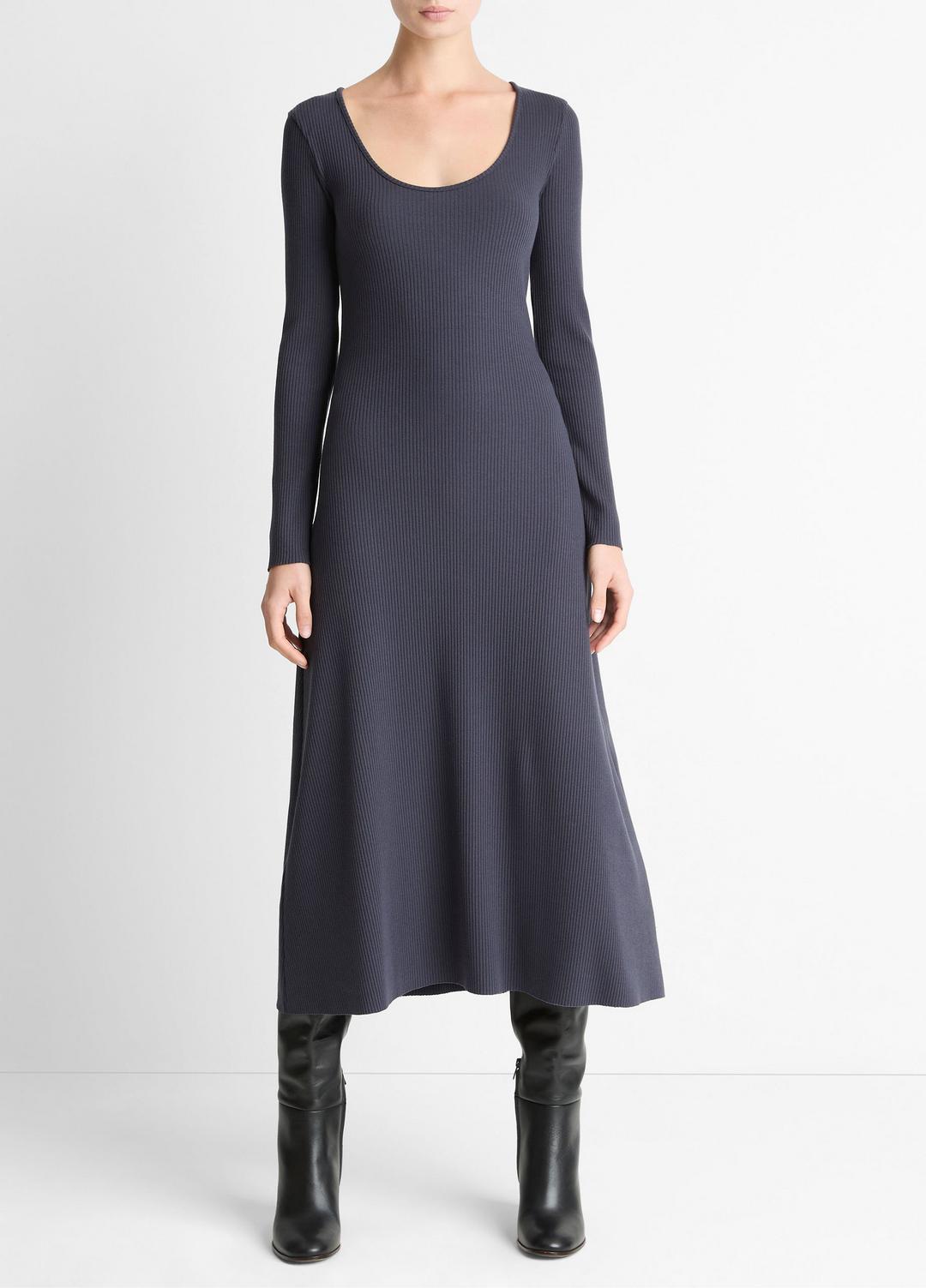 VINCE Women Ribbed Cotton-Blend Scoop-Neck Dress in Dresses