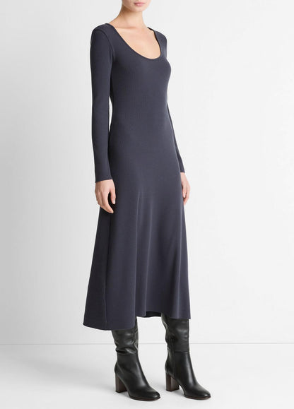 VINCE Women Ribbed Cotton-Blend Scoop-Neck Dress in Dresses