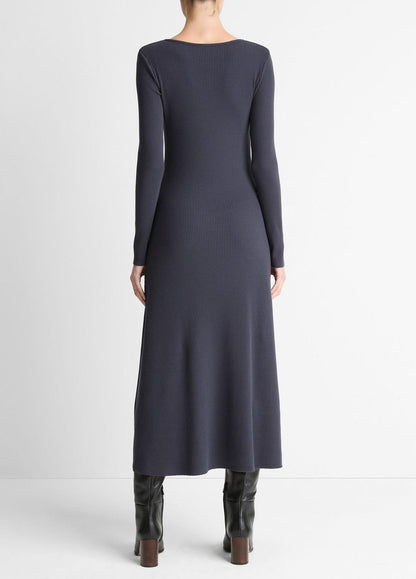 VINCE Women Ribbed Cotton-Blend Scoop-Neck Dress in Dresses