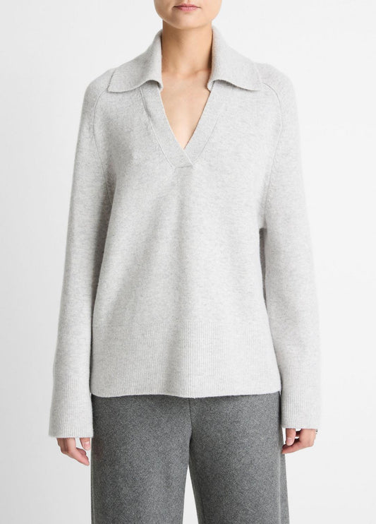 VINCE Women Wool & Cashmere-Blend Oversized Polo Sweater in V-Neck