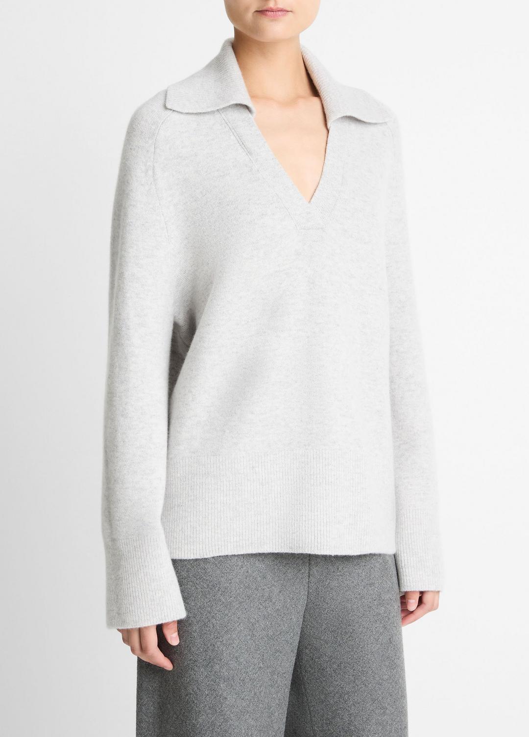VINCE Women Wool & Cashmere-Blend Oversized Polo Sweater in V-Neck
