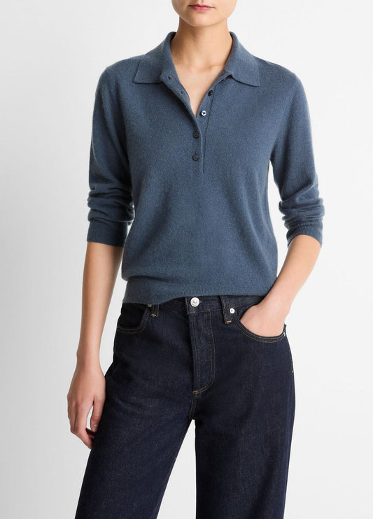 VINCE Women Cashmere-Silk Polo Sweater in Cashmere