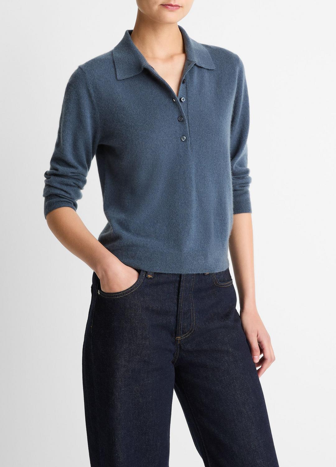 VINCE Women Cashmere-Silk Polo Sweater in Cashmere