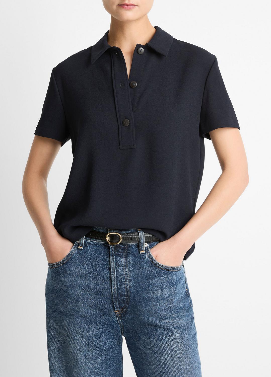 VINCE Women Crepe Polo Shirt in Short Sleeve