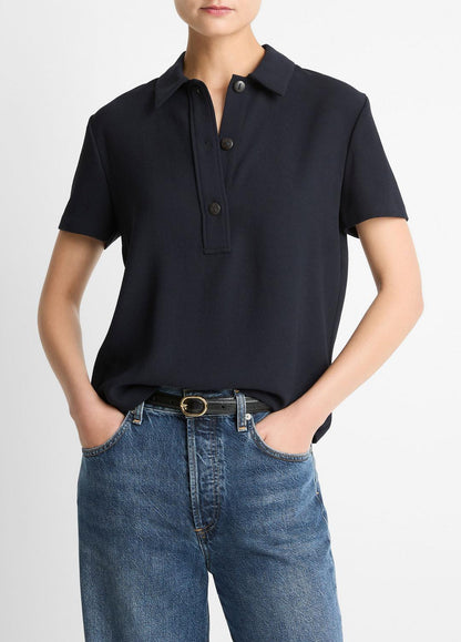 VINCE Women Crepe Polo Shirt in Short Sleeve