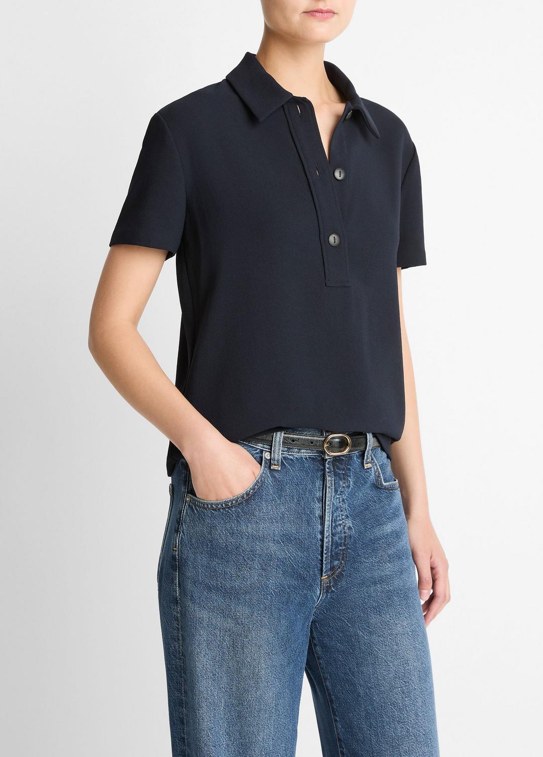 VINCE Women Crepe Polo Shirt in Short Sleeve